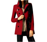 Womens Fashion Wool Blend Blazer Jackets Double Breasted Long Sleeve Lapel Collar Suit Jacket Open Front Cardigans Red
