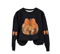 Women's Fashionable And Casual Halloween Letter Print Round Neck Long Sleeved Top Sweatshirt Cotton Crop Sweatshirt (Black, XL)