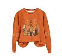 Women's Fashionable And Casual Halloween Letter Print Round Neck Long Sleeved Top Sweatshirt Cotton Crop Sweatshirt (Orange, M)