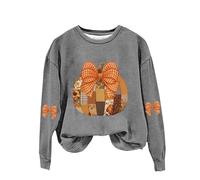 Women's Fashionable And Casual Halloween Letter Print Round Neck Long Sleeved Top Sweatshirt Cotton Crop Sweatshirt (Grey, XXXL)