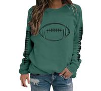 Women's Fashionable Casual Letter Rugby Print Round Neck Long Sleeved Sweatshirt 2025 (Green, XL)