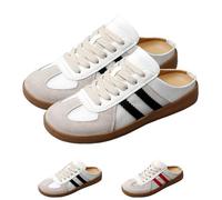 Women's Fashionable Contrast Mesh Design Lace Up Backless Walking Shoes, Open Back Female All-Match Round Toe Slip On (Black-B,4.5)