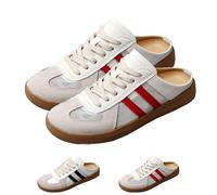 Women's Fashionable Contrast Mesh Design Lace Up Backless Walking Shoes, Open Back Female All-Match Round Toe Slip On (Red-B,7.5)