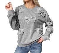 Women's Fashionable Round Neck Bow Detail Long Sleeve Casual Sweatshirt Pullover Top for Daily Wear Black JumperYours Clothing Plus Size JumpersLong Tops For WomenLong Women