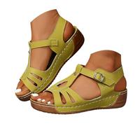 Women's Fashionable T Strap Openwork Sandals Made Of Premium Synthetic Leather With A Wedge Heel. Womens Rubber Sandals (Green, 6.5)