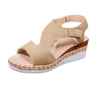 Women's Fashionable Woven Wedge Sandals With Suede Material And Natural Rope Sole. Formal Sandals for Women Evening (Khaki, 6.5)