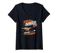 Women's Fast Cat Belgian Malinois - Run Naked, Unleash the Speed V-Neck T-Shirt