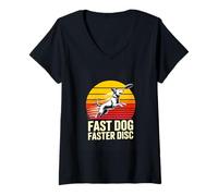 Women's Fast Dog Faster Disc Retro Flying Disc Dog V-Neck T-Shirt