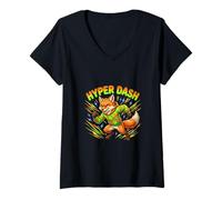 Women's Fast Fox Energy Runner Cartoon Animal Design V-Neck T-Shirt