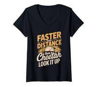 Women's Faster Over Distance Than A Cheetah Look It Up Runner V-Neck T-Shirt