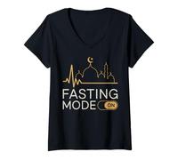 Womens Fasting Mode On Heartbeat Arabic Muslim Ramadan Allah Islam V-Neck T-Shirt