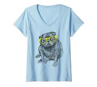 Women's Fat Black Pug V-Neck T-Shirt