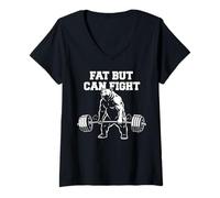 Women's Fat But Can Fight Gym Workout Cardio Bear Bodybuilding V-Neck T-Shirt