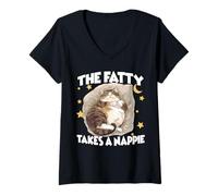 Womens Fat cat Sleep t Funny Stuff for cat Fans V-Neck T-Shirt