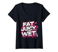 Womens Fat Juicy & Wet V-Neck T-Shirt