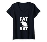 Women's Fat Rat Funny Sarcastic Rodent Silhouette V-Neck T-Shirt