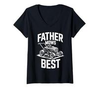 Womens Father Mows Best Retro Lawn Tractor Sunset V-Neck T-Shirt