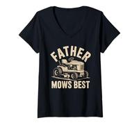 Womens Father Mows Best Retro Lawn Tractor Sunset V-Neck T-Shirt