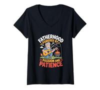 Womens Fatherhood: Powered by Passion & Patience V-Neck T-Shirt