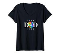 Womens Father's Day Rainbow Cat Shirt For Dad,Dada Daddy Funny PAPA V-Neck T-Shirt