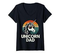 Womens Fathers Day Unicorn Dad Retro Daddy Papa Dadacorn Family Men V-Neck T-Shirt