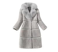 Women's Faux Fur Coat, Large Size, Women's Winter Chic Mid Length, Quilted Jacket with Pocket, Coats, Solid Colour, Versatile, Thick Warm Jacket, Long Sleeve Coats, grey, M
