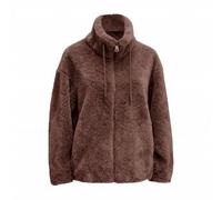 Women's Faux Fur Coat Plush Sherpa Fuzzy Stand Collar Quilted Jacket Lightweight Warm Thick Solid Color Long Sleeve Full Zip Windbreaker Outerwear Elegant Notch Lapel Cardigans Daily Wear Brown