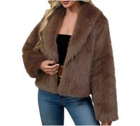Women's Faux Fur Coat Short Artificial Fur Jacket with Lapel Solid Thick Outerwear Shaggy Parka Cardigan Overcoat