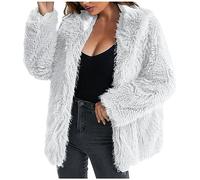 Women's Faux Fur Coat Short Artificial Long Sleeve Casual Overcoat Solid Thick Outerwear Winter Jacket Crew Neck Zip-up Plush Warm Cardigan Fluffy Coat Shaggy Parka Cardigan Collarless Open Front