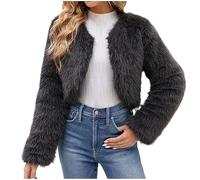 Womens Faux Fur Coat Short Plus Size Cropped Furry Jacket Fluffy Coats For Dress Open Front Bolero Faux Fur Shrug Elegant Fake Fur Jacket Solid Soft Fuzzy Thick Winter Warm Jacket Dark Grey S