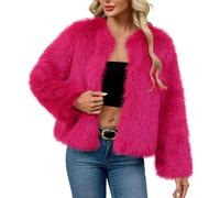 Women's Faux Fur Coat Soft Comfy Winter Warm Cropped Jackets Cosy Long Sleeve V Neck Plush Jacket Ladies Elegant Open Front Cardigans Windproof Thicken Outwear Coats Party Wedding Uk 8 10 12 14 16 18