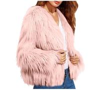 Womens Faux Fur Coat Winter Jacket Crew Neck Open Front Cardigan Warm Furry Shawls Plush Warm Cardigan Thermal Thick Fur Coats Cropped Luxious Outwear for Wedding Party Causal