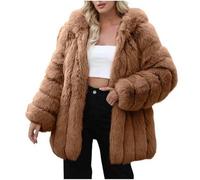 Womens Faux Fur Coat Winter Warm Overcoat Thermal Long Sleeve Fleece Jacket Plush Outdoor Open Front Cardigans Ladies Bodywarmer Elegant Furry Coat Windproof Parka Jacket Loose Fit Baggy Trench Coats