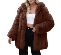 Womens Faux Fur Coat Winter Warm Overcoat Thermal Long Sleeve Fleece Jacket Plush Outdoor Open Front Cardigans Ladies Bodywarmer Elegant Furry Coat Windproof Parka Jacket Loose Fit Baggy Trench Coats
