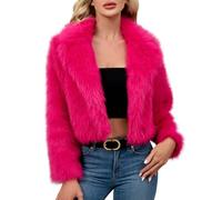 Womens Faux Fur Cropped Coat Luxury Lapel Long Sleeve Fleece Jacket Plush Open Front Cardigan Windproof Outwear Coats Winter Warm Super Soft Thick Short Jackets Parka Fluffy Top Solid 8 10 12 14 16 18