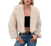 Womens Faux Fur Cropped Coat Luxury Lapel Long Sleeve Fleece Jacket Plush Open Front Cardigan Windproof Outwear Coats Winter Warm Super Soft Thick Short Jackets Parka Fluffy Top Solid 8 10 12 14 16 18