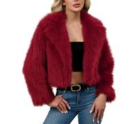 Womens Faux Fur Cropped Coat Luxury Lapel Long Sleeve Fleece Jacket Plush Open Front Cardigan Windproof Outwear Coats Winter Warm Super Soft Thick Short Jackets Parka Fluffy Top Solid 8 10 12 14 16 18
