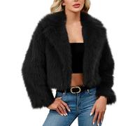 Womens Faux Fur Cropped Coat Luxury Lapel Long Sleeve Fleece Jacket Plush Open Front Cardigan Windproof Outwear Coats Winter Warm Super Soft Thick Short Jackets Parka Fluffy Top Solid 8 10 12 14 16 18