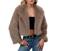 Womens Faux Fur Cropped Coat Luxury Lapel Long Sleeve Fleece Jacket Plush Open Front Cardigan Windproof Outwear Coats Winter Warm Super Soft Thick Short Jackets Parka Fluffy Top Solid 8 10 12 14 16 18