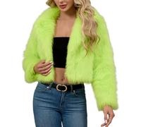 Womens Faux Fur Cropped Coat Luxury Lapel Long Sleeve Fleece Jacket Plush Open Front Cardigan Windproof Outwear Coats Winter Warm Super Soft Thick Short Jackets Parka Fluffy Top Solid 8 10 12 14 16 18