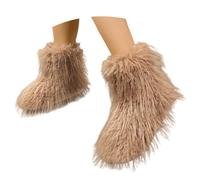 Women's Faux Fur Fluffy Boots Cute Fuzzy Furry Snow Boots Winter Mid Calf Booties Warm Sherpa Walking Booties Flat Casual Fashion Outdoor Indoor Plush House Slippers Shoes Size 4 Khaki