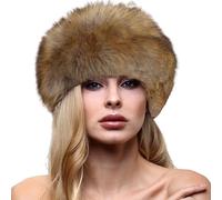 Women's Faux Fur Hat Ladies Russian Cossack Style Winter Caps (A Faux Fox Fur-Brown, One Size)