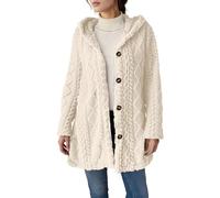 Womens Faux Fur Jacket Casual Fuzzy Fleece Long Sleeve Solid Coats Teddy Jumper Button Sherpa Thermal Outerwear Knitted Ribbed Autumn Winter Heavy Jumper Thick Fluffy Warm Fashion Coat Beige