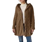 Womens Faux Fur Jacket Casual Fuzzy Fleece Long Sleeve Solid Coats Teddy Jumper Button Sherpa Thermal Outerwear Knitted Ribbed Autumn Winter Heavy Jumper Thick Fluffy Warm Fashion Coat Coffee