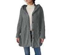 Womens Faux Fur Jacket Casual Fuzzy Fleece Long Sleeve Solid Coats Teddy Jumper Button Sherpa Thermal Outerwear Knitted Ribbed Autumn Winter Heavy Jumper Thick Fluffy Warm Fashion Coat Grey