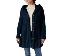 Womens Faux Fur Jacket Casual Fuzzy Fleece Long Sleeve Solid Coats Teddy Jumper Button Sherpa Thermal Outerwear Knitted Ribbed Autumn Winter Heavy Jumper Thick Fluffy Warm Fashion Coat Navy