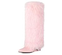 Women's Faux Fur Knee High Boots Pointed Toe Stiletto Heel Fashion Statement Boots Stylish Winter Fall Party Evening Night Out Office Travel Daily Wear,Pink,11 UK