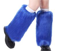 Womens Faux Fur Leg Warmers Winter Warm Fur Boot Cuffs Covers Leg Warmer Christmas Halloween Party Costume Accessory (Solid Sapphire Blue, One Size)