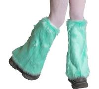 Womens Faux Fur Leg Warmers Winter Warm Fur Boot Cuffs Covers Leg Warmer Christmas Halloween Party Costume Accessory (Solid Light Green, One Size)