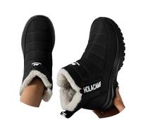 Women's Faux Fur Lined Winter Snow Boots Lightweight Lace Up Thermal Ankle Booties Waterproof Non-Slip Mountain Trekking Shoes Indoor Outdoor Combat Camping Backpacking Trainers Black